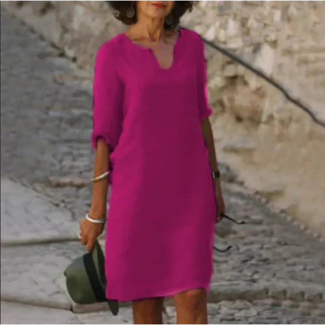 Olivia | Women’s V-Neck Mini Dress with 3/4 Sleeves