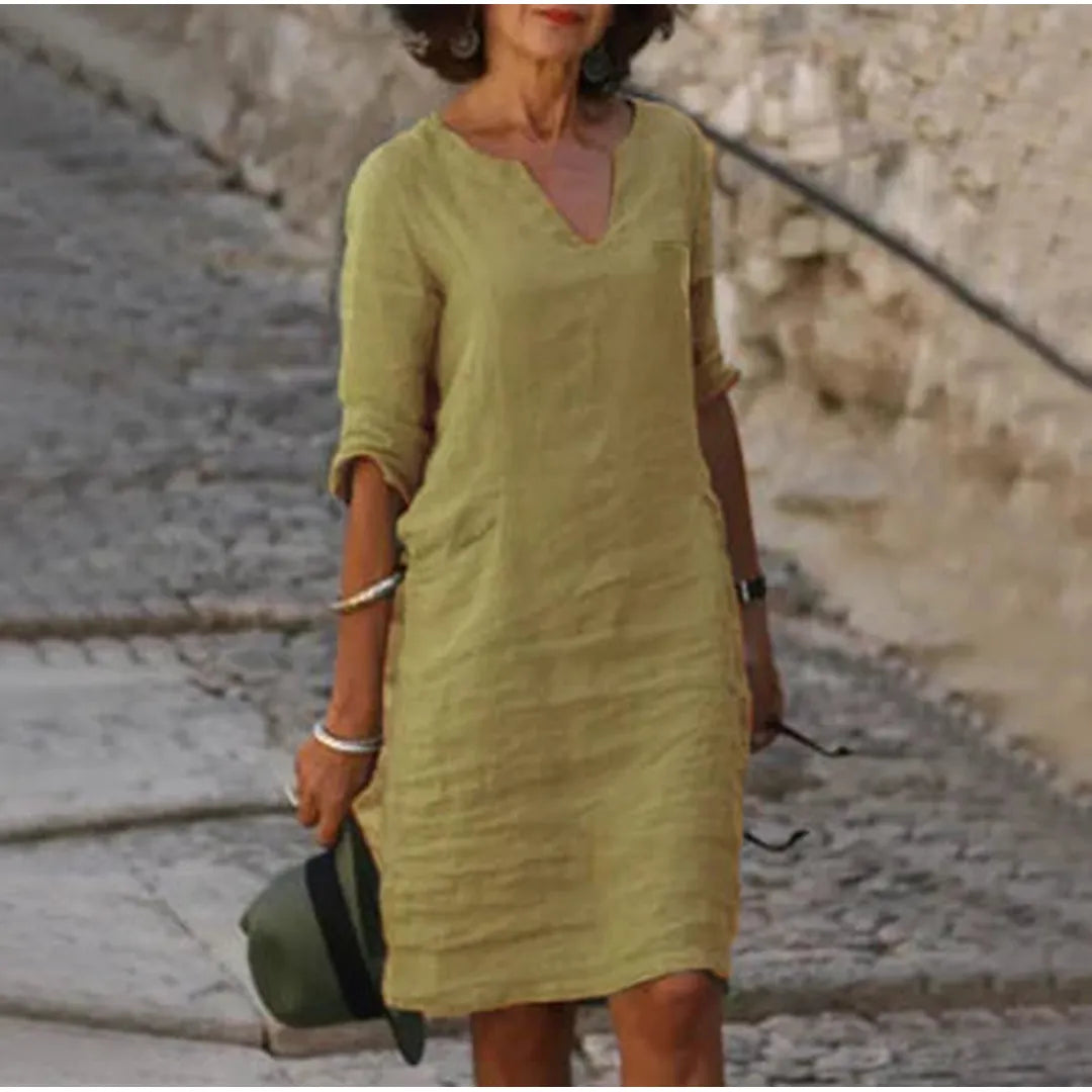 Olivia | Women’s V-Neck Mini Dress with 3/4 Sleeves