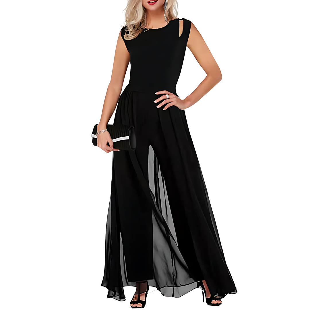 Danielle | Women’s Sleeveless Jumpsuit with Sheer Overlay