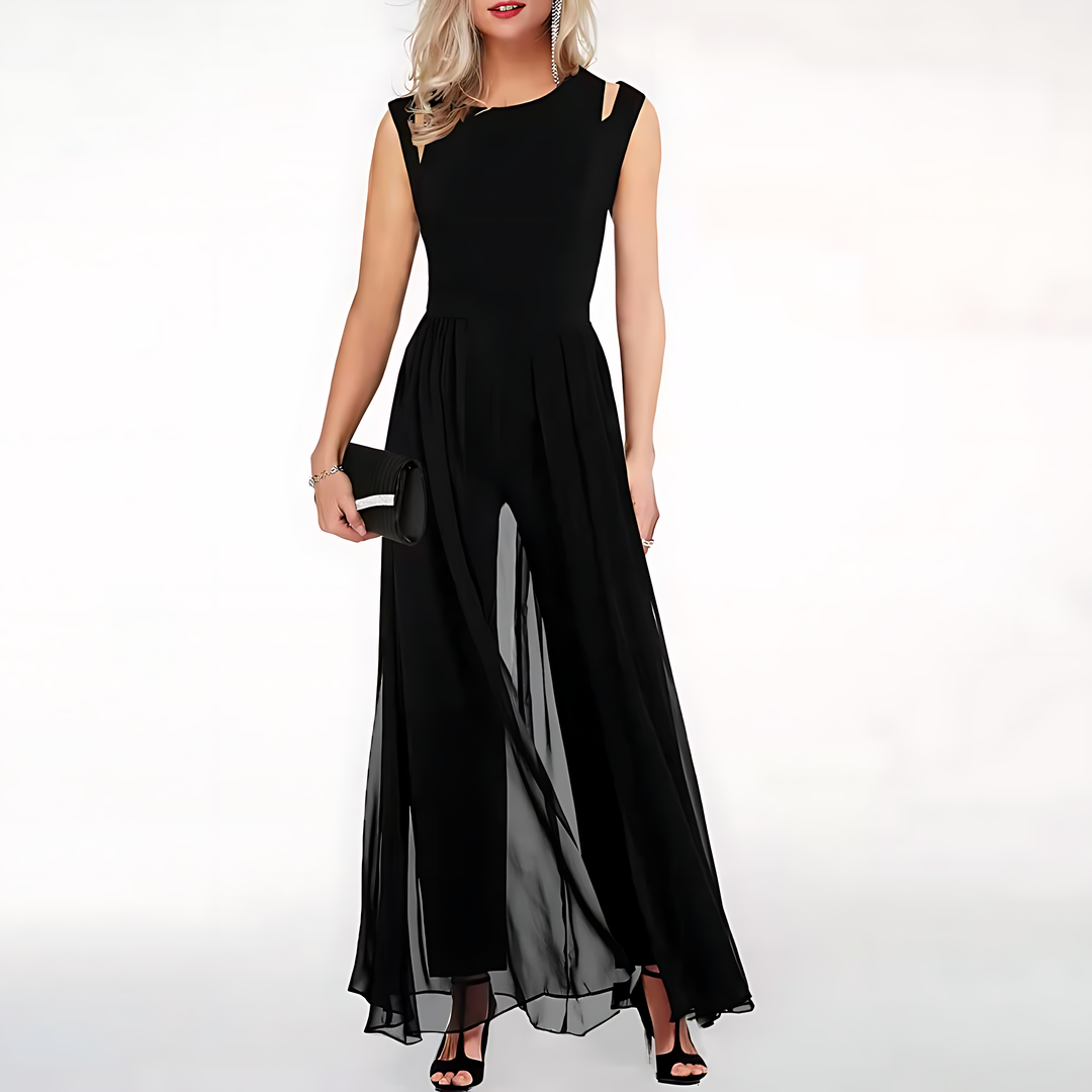 Danielle | Women’s Sleeveless Jumpsuit with Sheer Overlay