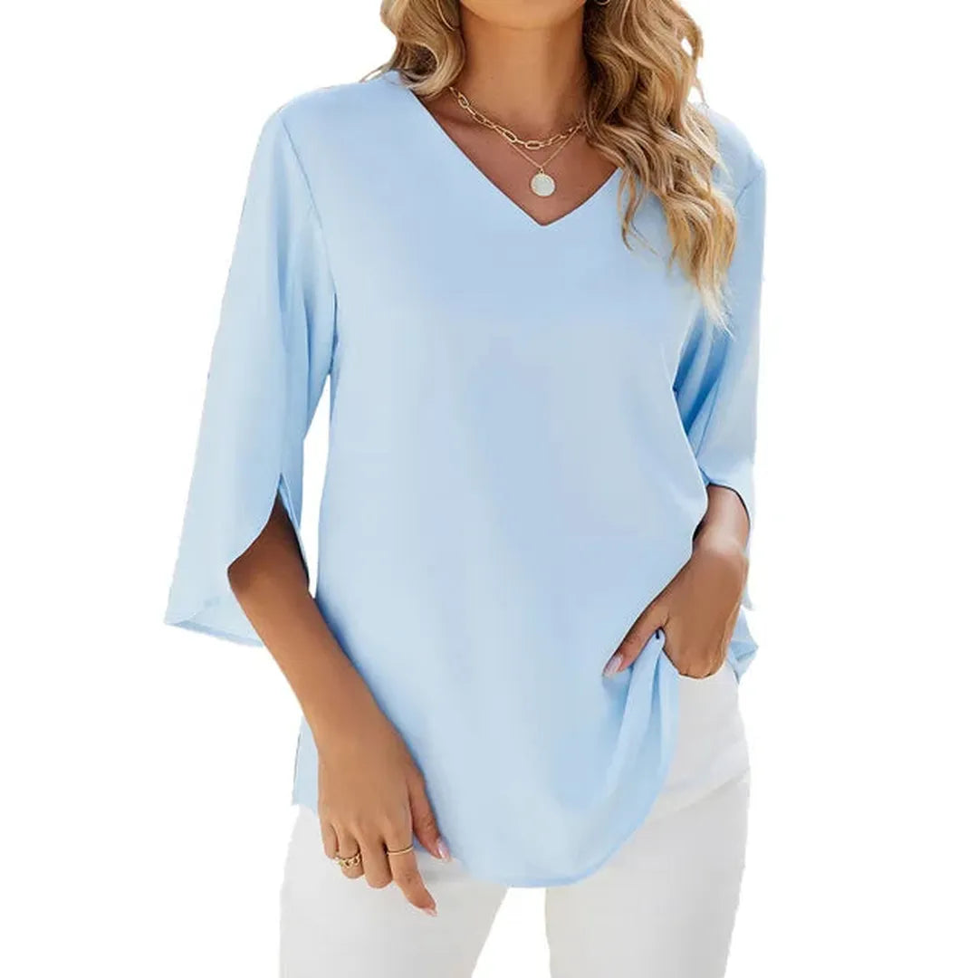 Hannah | Women’s V-Neck Blouse with Three-Quarter Sleeves