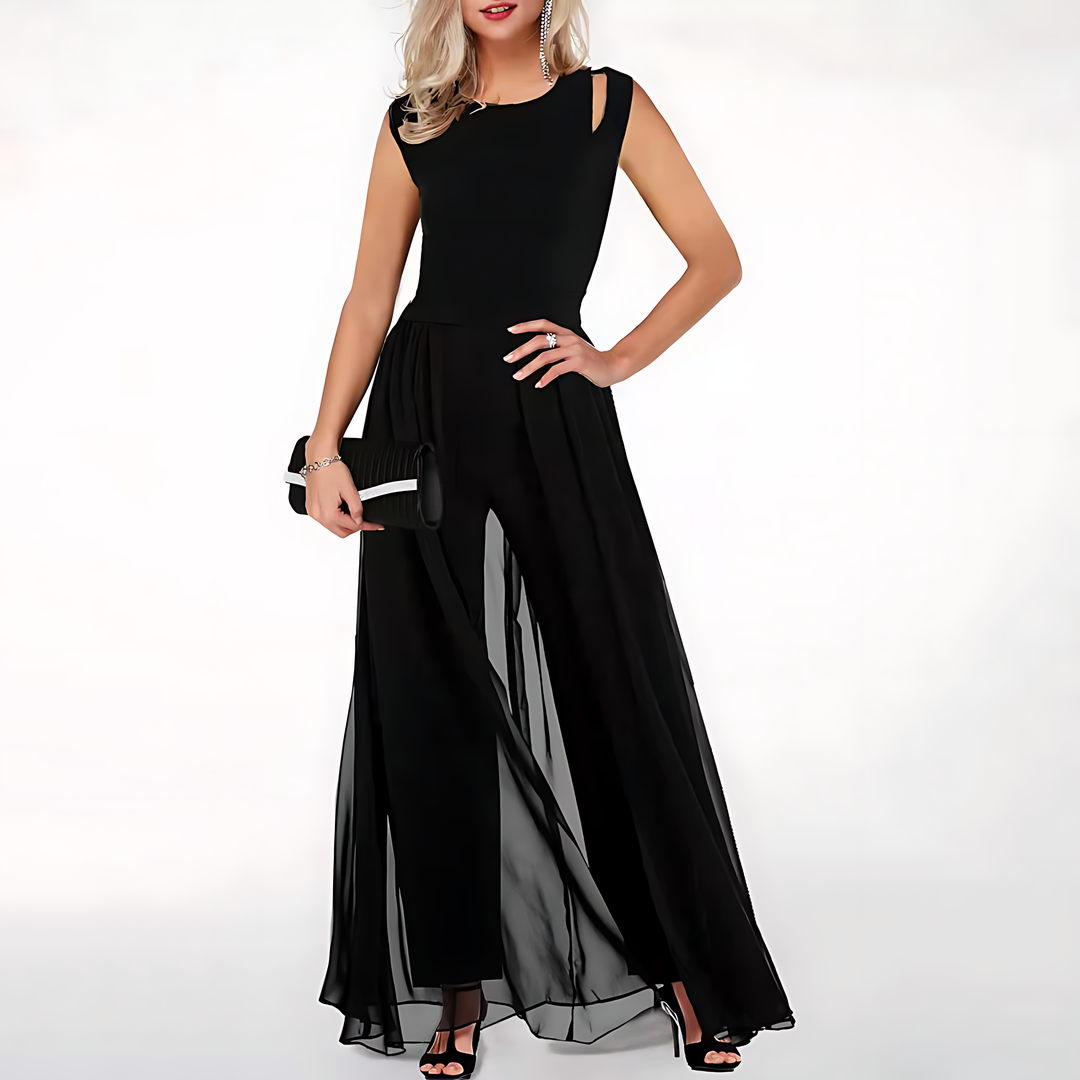 Danielle | Women’s Sleeveless Jumpsuit with Sheer Overlay