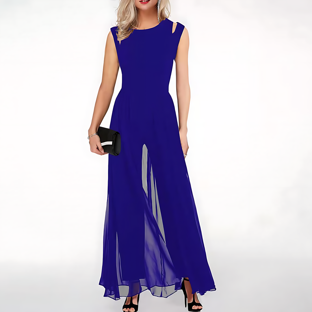 Danielle | Women’s Sleeveless Jumpsuit with Sheer Overlay