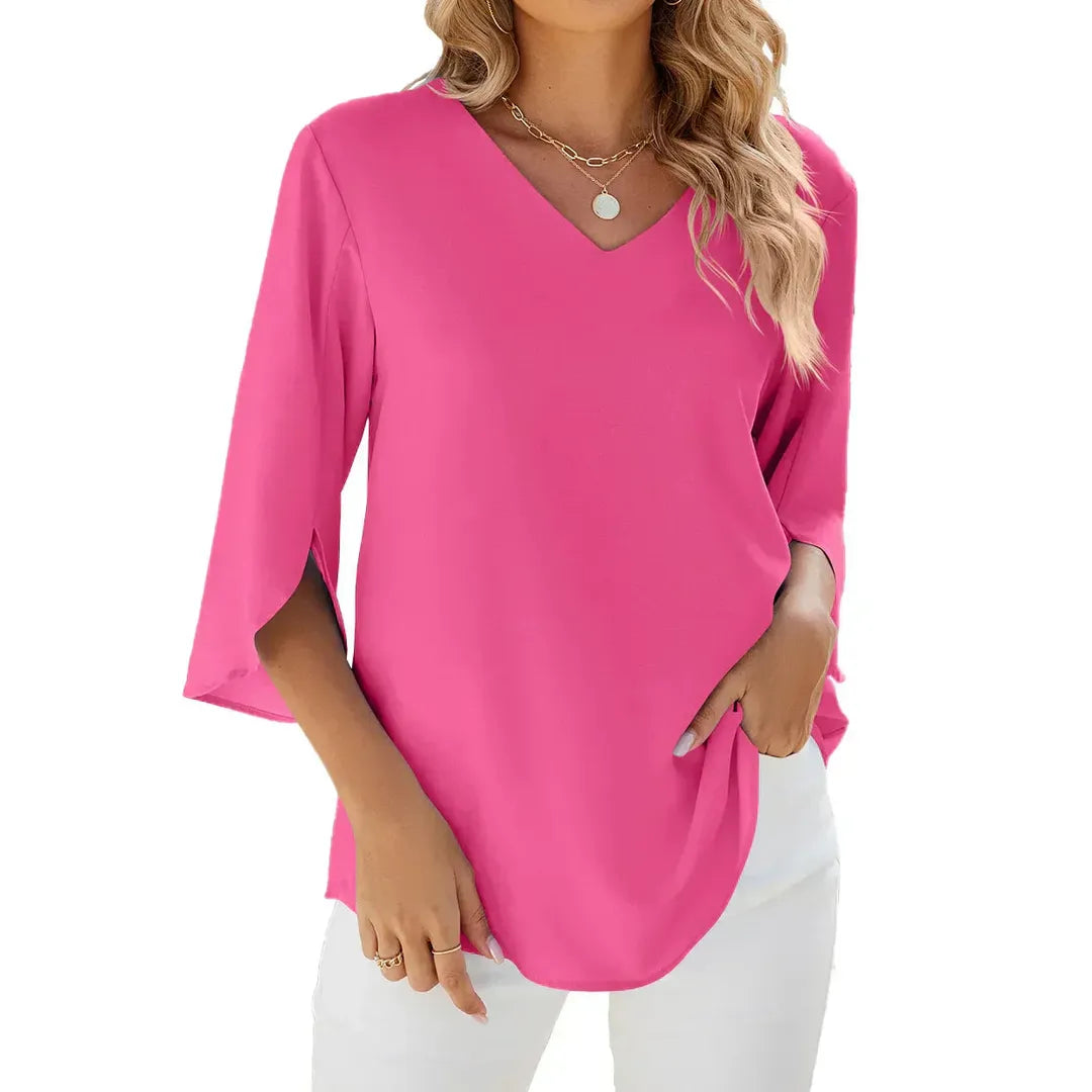 Hannah | Women’s V-Neck Blouse with Three-Quarter Sleeves