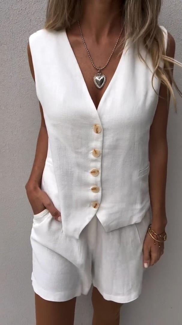 Calira | Women’s Button Vest and High-Waist Shorts Set