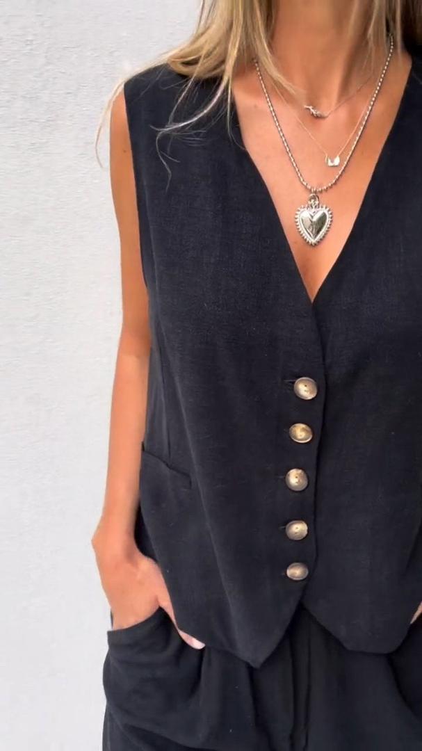 Calira | Women’s Button Vest and High-Waist Shorts Set