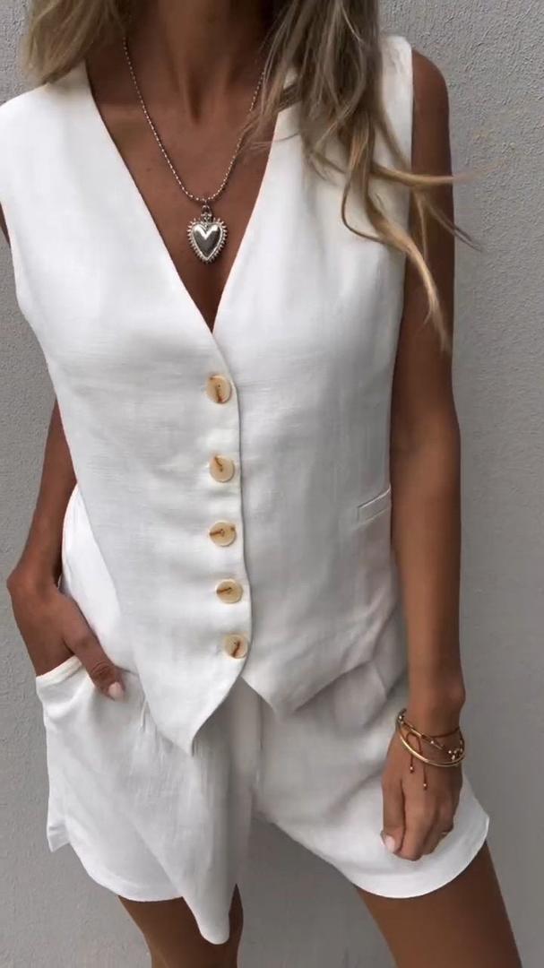 Calira | Women’s Button Vest and High-Waist Shorts Set