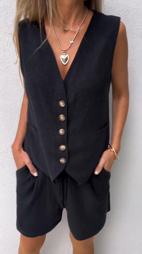 Calira | Women’s Button Vest and High-Waist Shorts Set