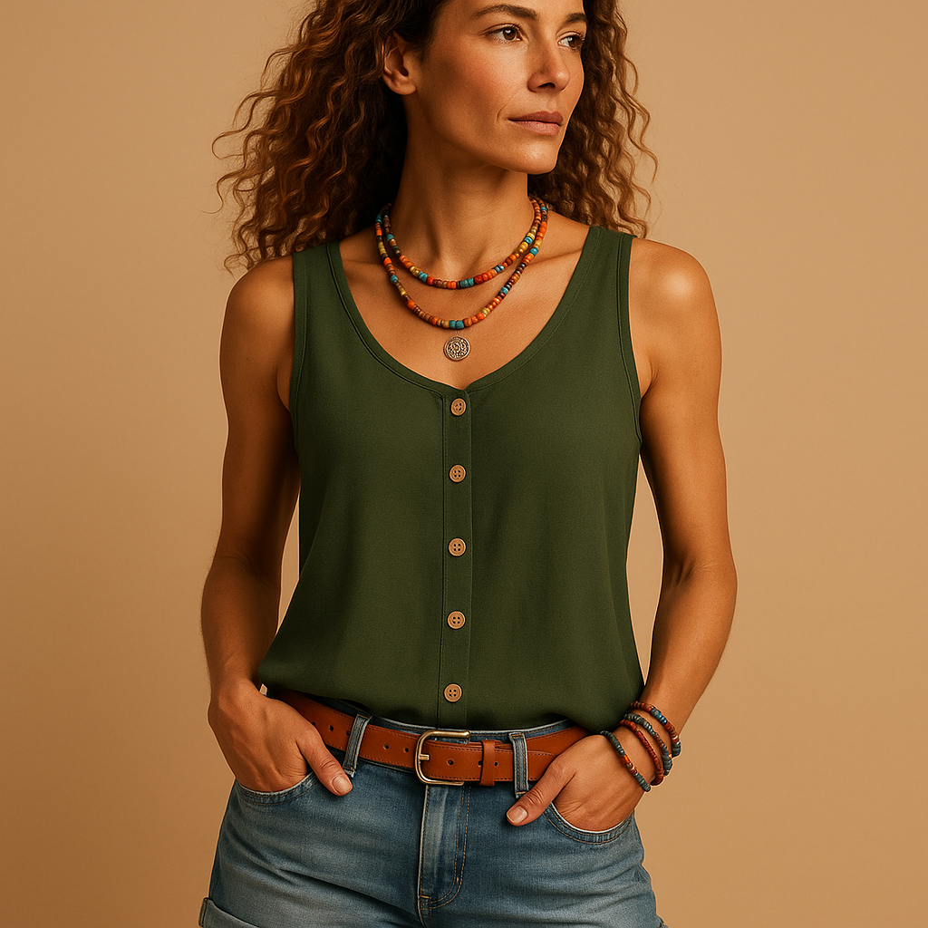 Willow | Women’s Sleeveless V-Neck Top with Button Front