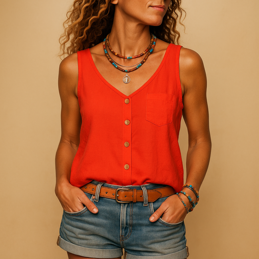Willow | Women’s Sleeveless V-Neck Top with Button Front