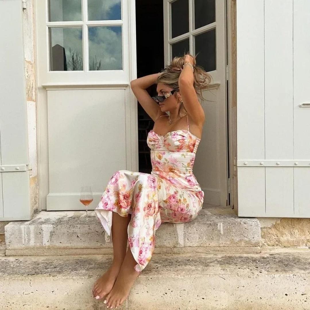 Elena | Floral Print Maxi Dress with Lace Trim
