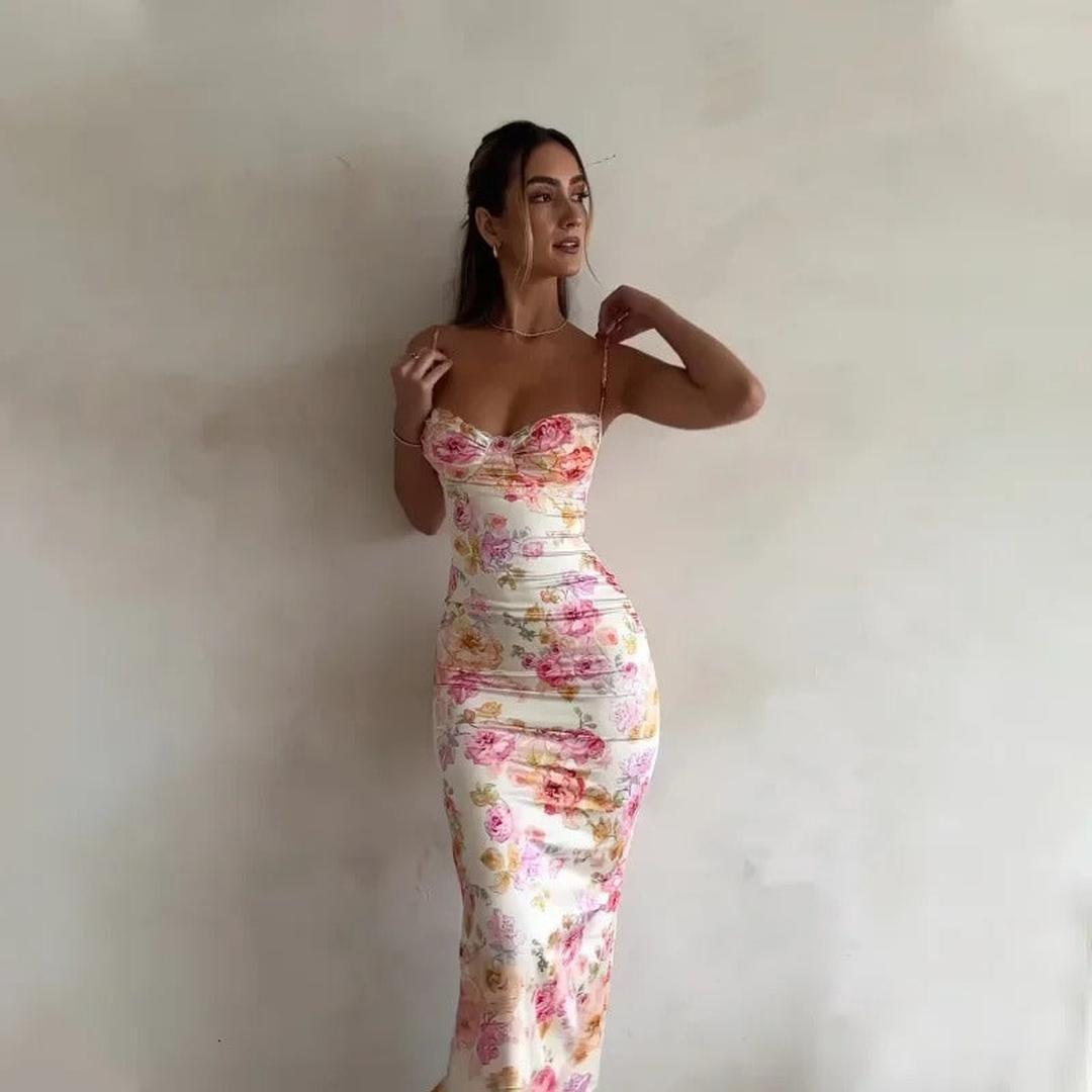 Elena | Floral Print Maxi Dress with Lace Trim