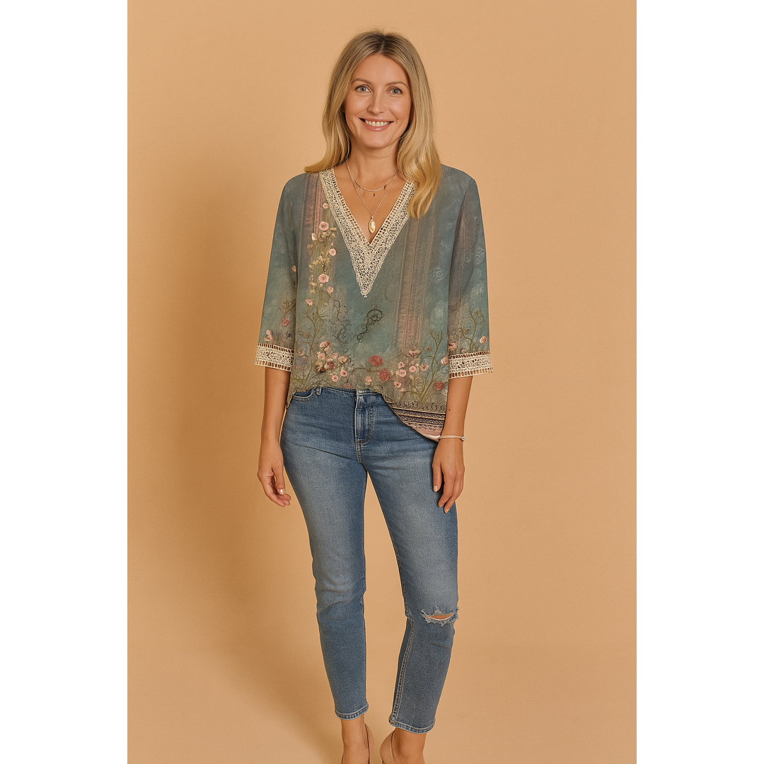 Natalie | Women’s V-Neck Blouse with Subtle Pattern