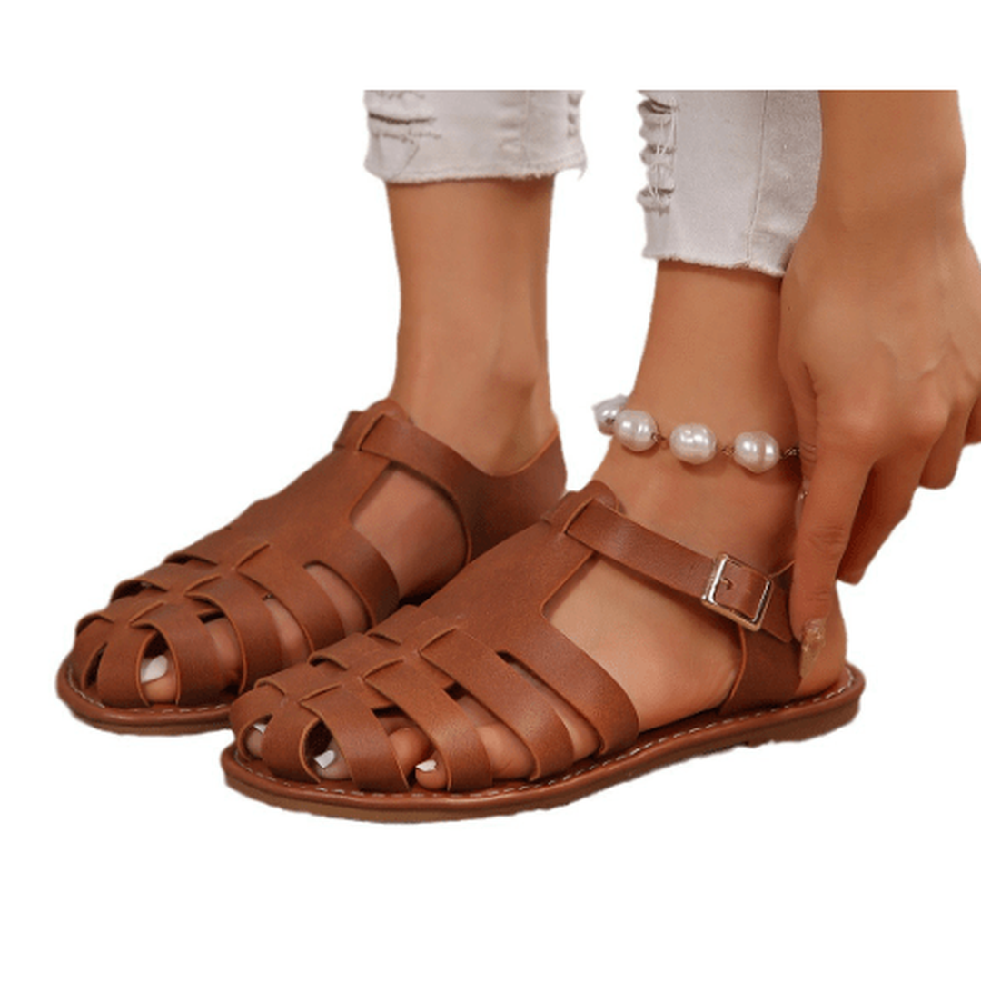 Lily | Women's Cage Design Flat Sandals with Buckle Strap