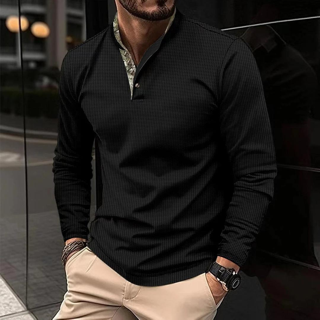 Evan | Men’s Long Sleeve Polo Shirt with Contrast Collar