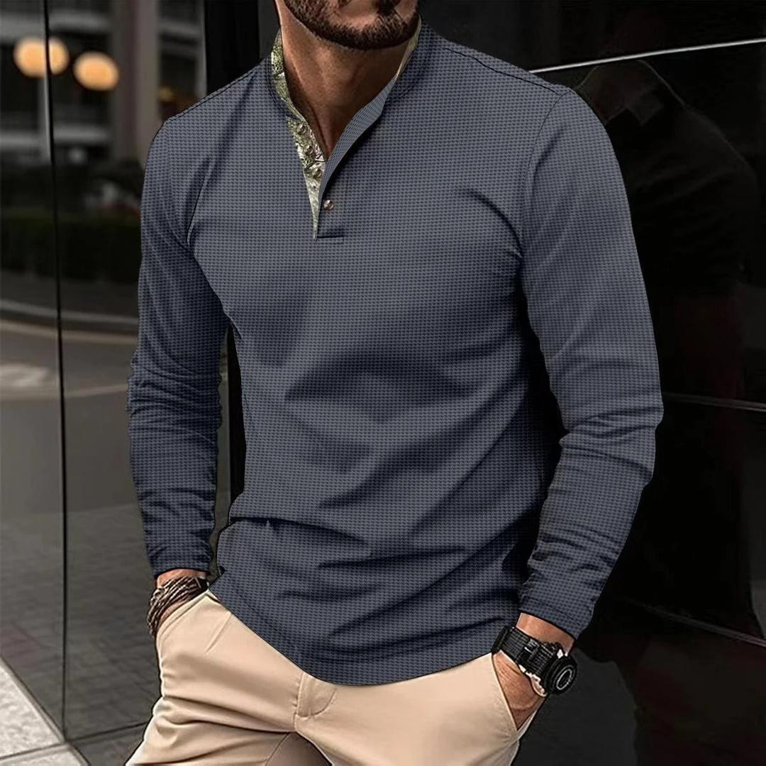 Evan | Men’s Long Sleeve Polo Shirt with Contrast Collar