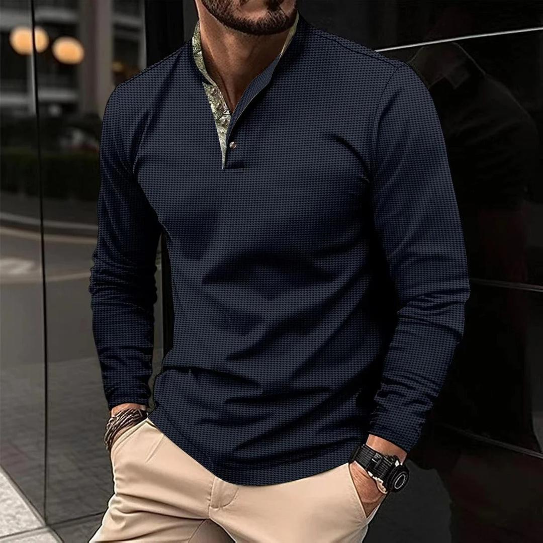 Evan | Men’s Long Sleeve Polo Shirt with Contrast Collar