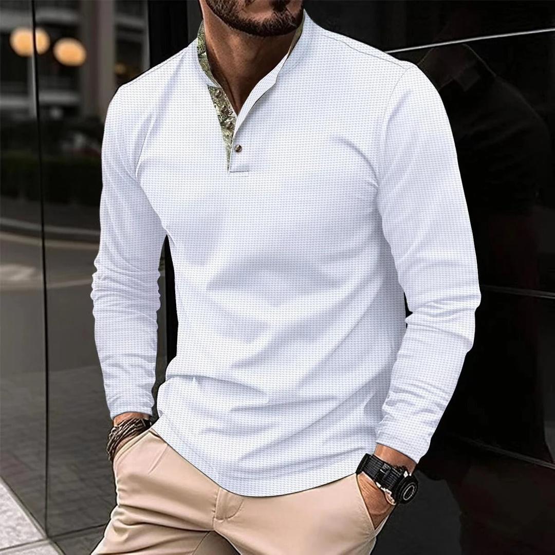 Evan | Men’s Long Sleeve Polo Shirt with Contrast Collar